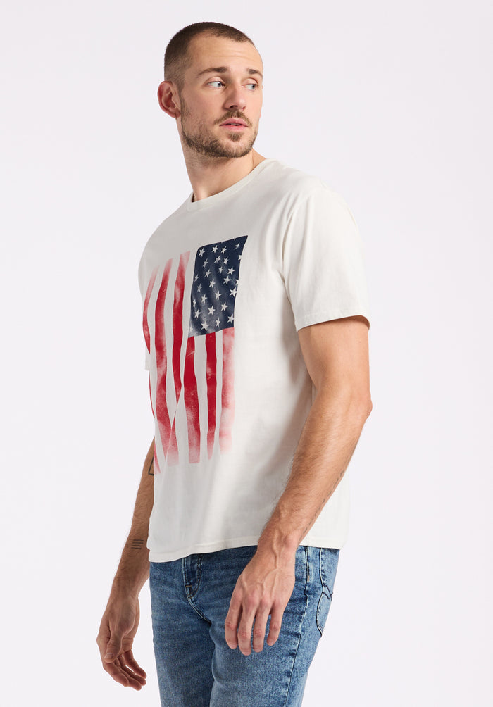 Buffalo Men T-Shirts White Knit Tees Short Sleeve Peached And Garment Wash Finish Graphic Print Detail