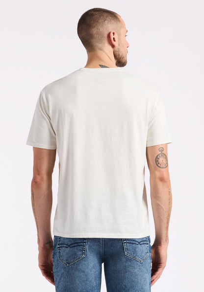 Buffalo Men T-Shirts White Knit Tees Short Sleeve Peached And Garment Wash Finish Graphic Print Detail