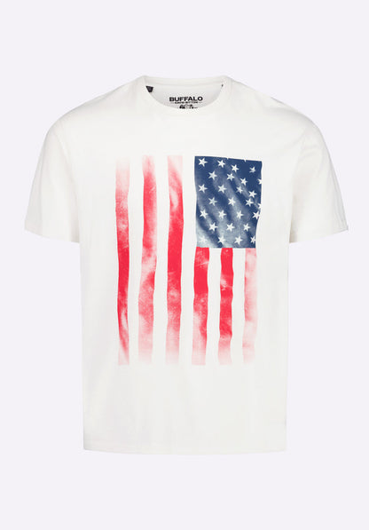 Buffalo Men T-Shirts White Knit Tees Short Sleeve Peached And Garment Wash Finish Graphic Print Detail