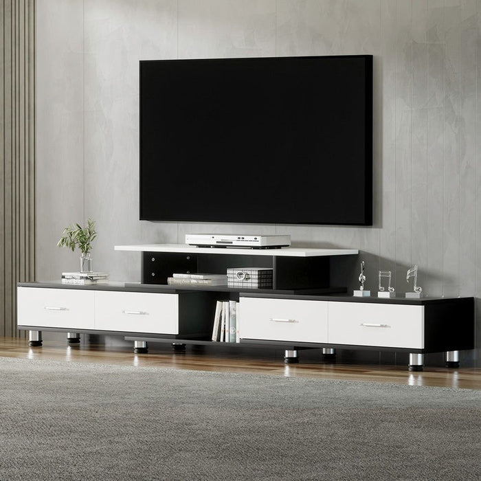 TV Cabinet Entertainment Unit Stand Wooden 160CM To 220CM Storage Drawers Black White -Home Living Store - -