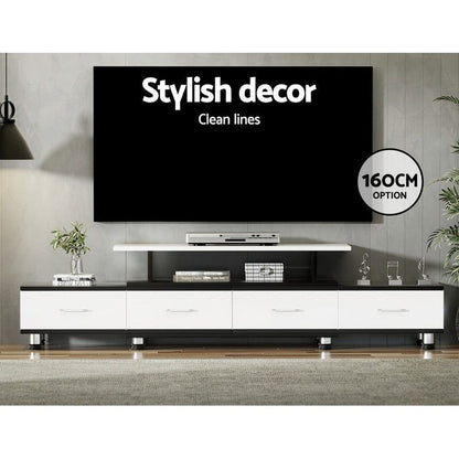 TV Cabinet Entertainment Unit Stand Wooden 160CM To 220CM Storage Drawers Black White -Home Living Store - -