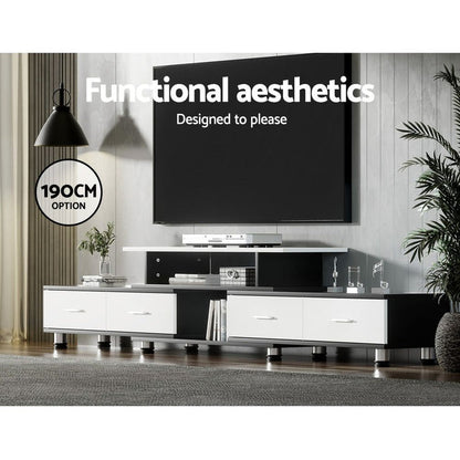 TV Cabinet Entertainment Unit Stand Wooden 160CM To 220CM Storage Drawers Black White -Home Living Store - -