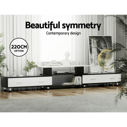 TV Cabinet Entertainment Unit Stand Wooden 160CM To 220CM Storage Drawers Black White -Home Living Store - -