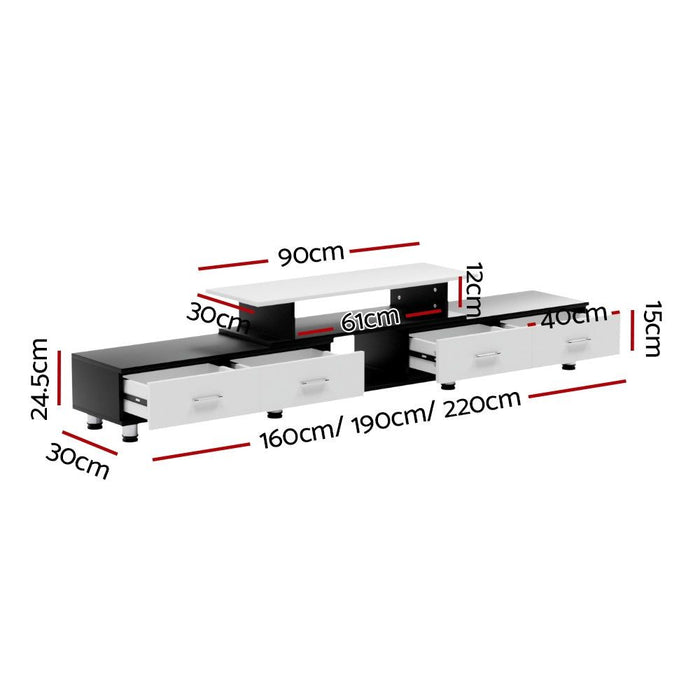 TV Cabinet Entertainment Unit Stand Wooden 160CM To 220CM Storage Drawers Black White -Home Living Store - -