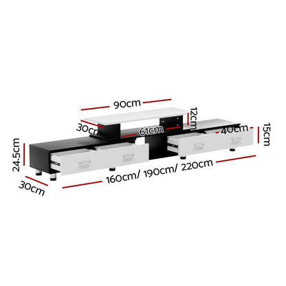 TV Cabinet Entertainment Unit Stand Wooden 160CM To 220CM Storage Drawers Black White -Home Living Store - -