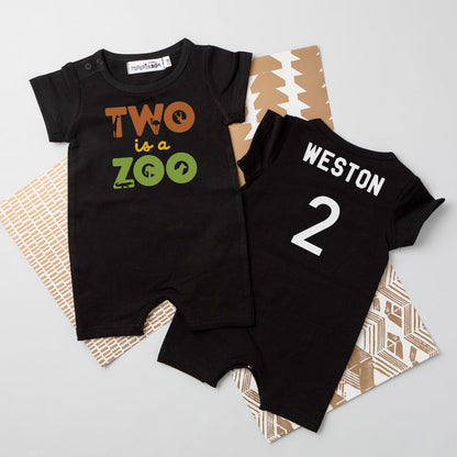 "Two is a Zoo" Personalized 2nd Birthday Shorts Romper