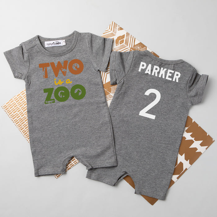 "Two is a Zoo" Personalized 2nd Birthday Shorts Romper