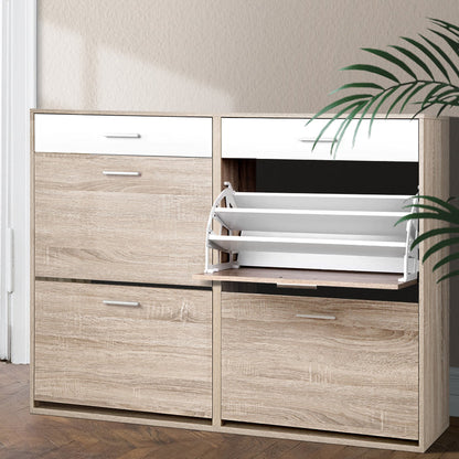 Two Tier Shoe Cabinet - Wood-Home Living Store-Home & Garden > Household Supplies > Storage & Organization > Clothing & Closet Storage > Shoe Racks & Organizers