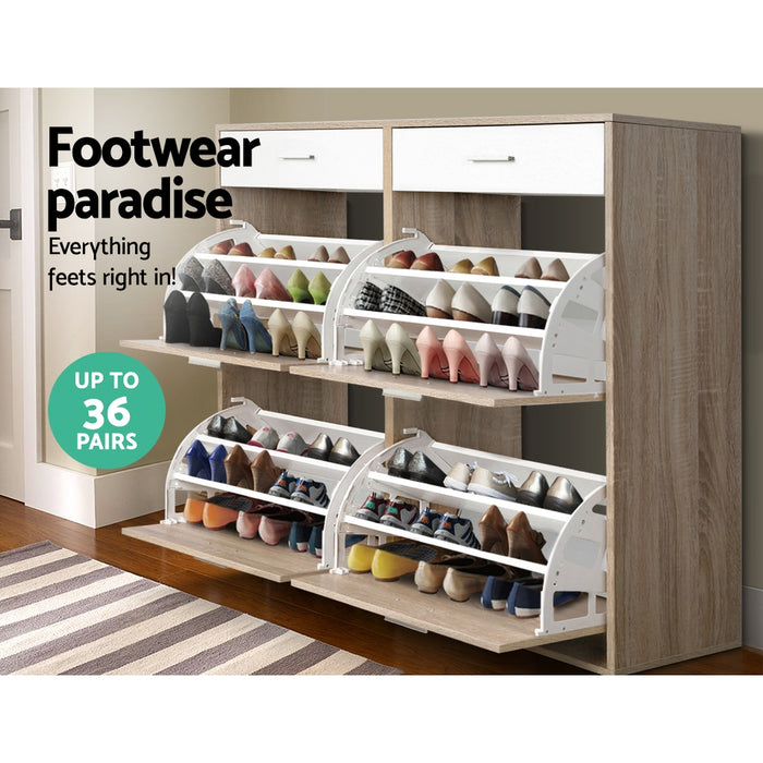 Two Tier Shoe Cabinet - Wood-Home Living Store-