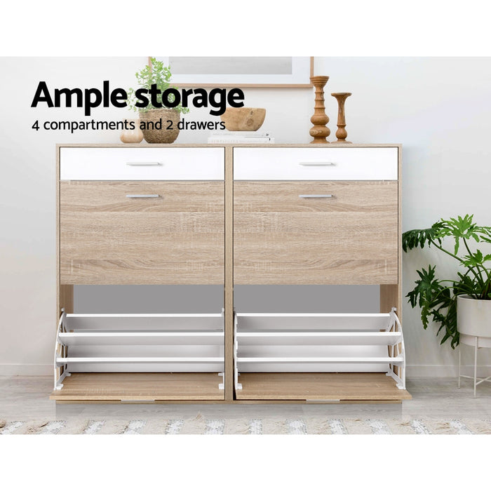Two Tier Shoe Cabinet - Wood-Home Living Store-