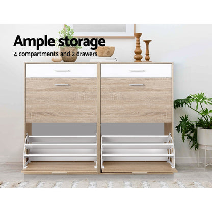 Two Tier Shoe Cabinet - Wood-Home Living Store-