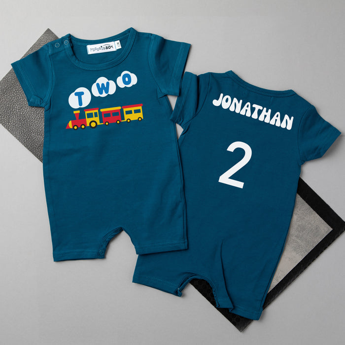 Two Train Personalized Shorts Slim Fit Romper for 2nd Birthday