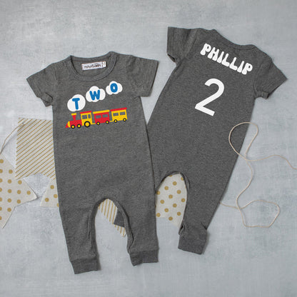 Two Train Personalized Slim Fit 2nd Birthday Romper