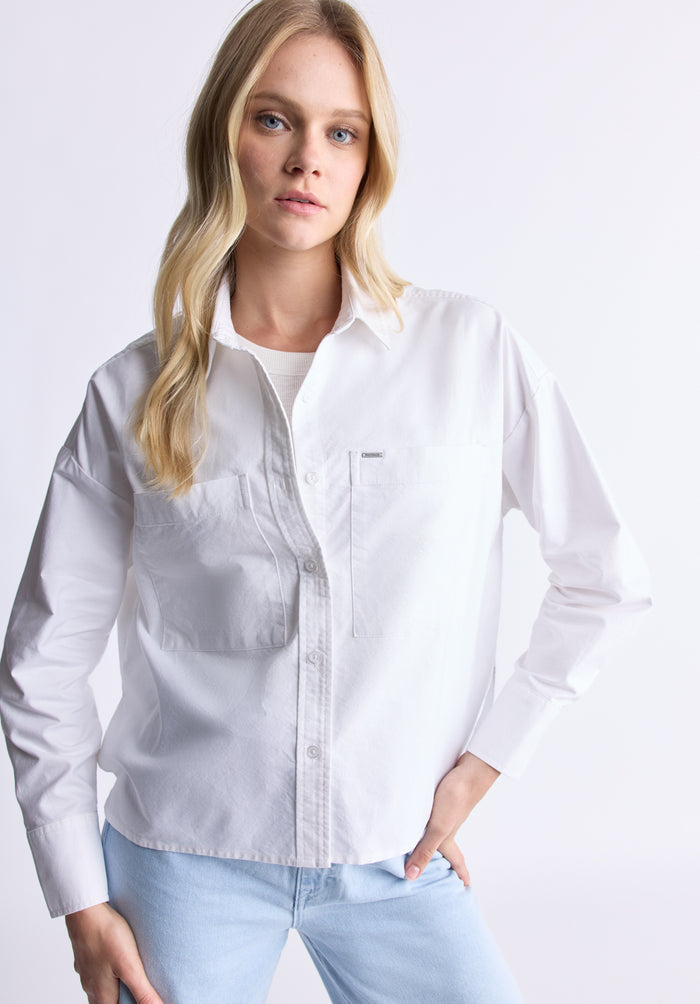 Buffalo Women Shirts White Woven Woven Long Sleeve Relaxed Fit Dropped Shoulders