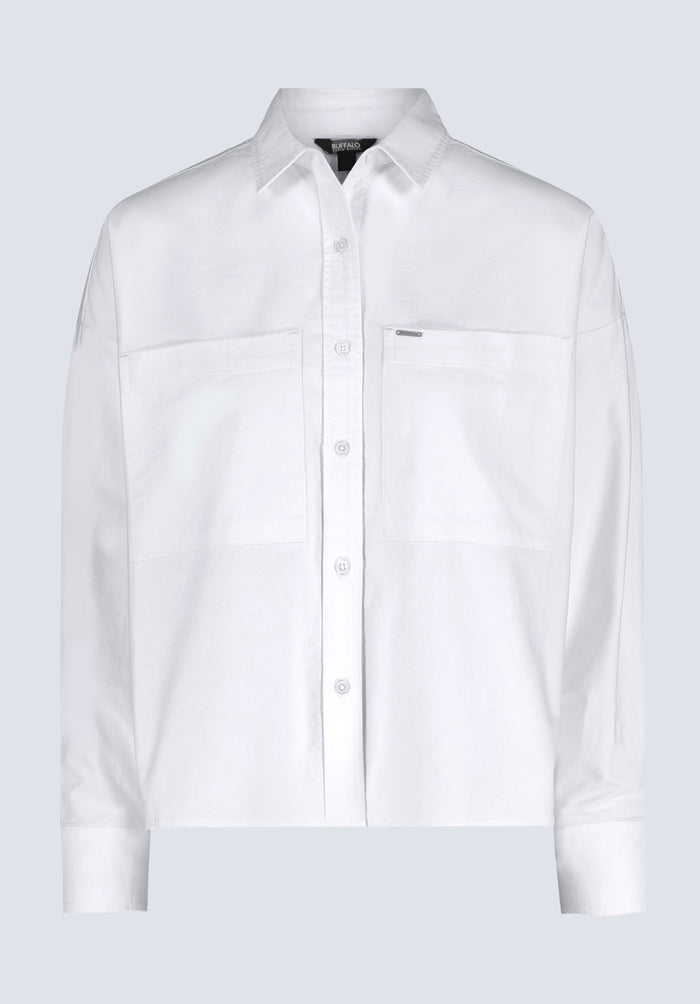 Buffalo Women Shirts White Woven Woven Long Sleeve Relaxed Fit Dropped Shoulders