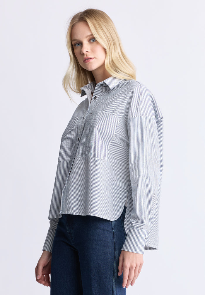 Buffalo Women Shirts Navy Woven Woven Long Sleeve Relaxed Fit Button-Up