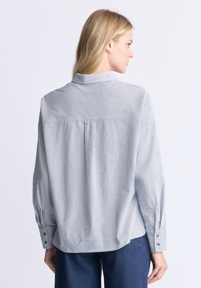 Buffalo Women Shirts Navy Woven Woven Long Sleeve Relaxed Fit Button-Up