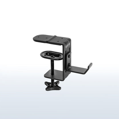 Heavy-duty under desk or desk leg clamp hook to hold accessories, bags, coats, and more. Weight capacity of up to 33 pounds and can clamp on almost anywhere.