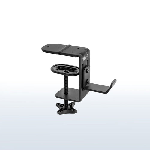 Heavy-duty under desk or desk leg clamp hook to hold accessories, bags, coats, and more. Weight capacity of up to 33 pounds and can clamp on almost anywhere.