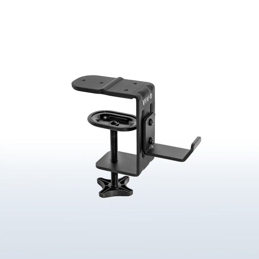 Heavy-duty under desk or desk leg clamp hook to hold accessories, bags, coats, and more. Weight capacity of up to 33 pounds and can clamp on almost anywhere.