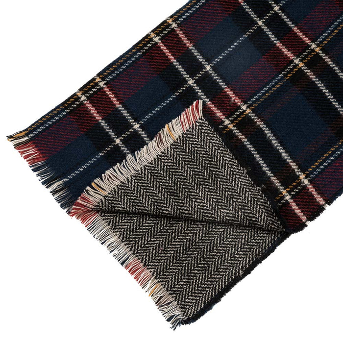 Unisex Oversized Gray, White and Beige Plaid Reversible Scarf with Fringes