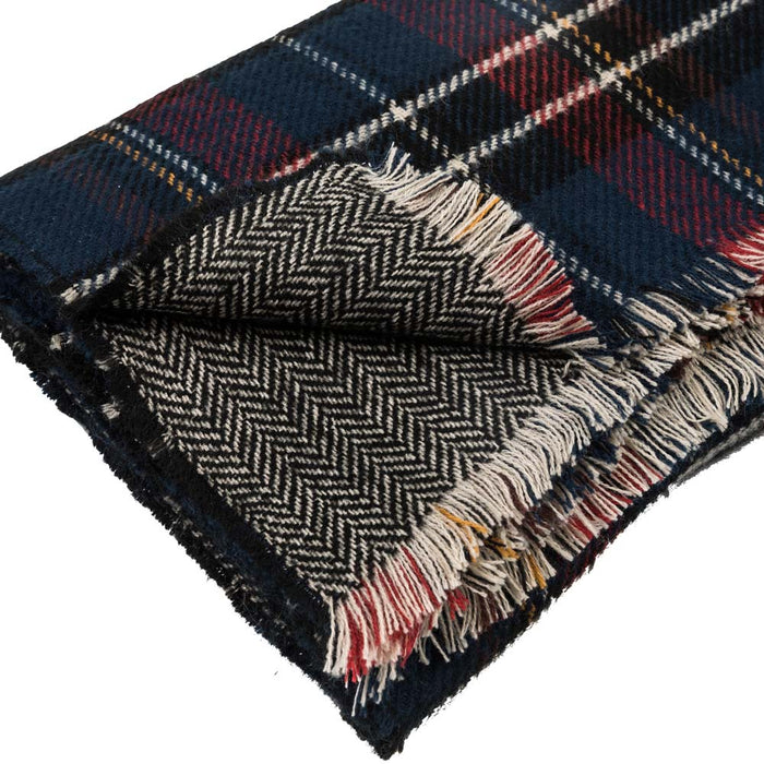 Unisex Oversized Gray, White and Beige Plaid Reversible Scarf with Fringes
