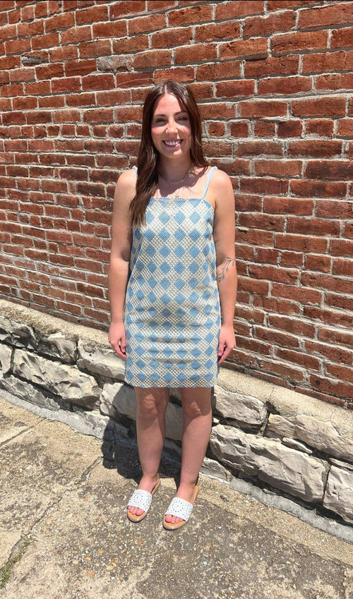 Very J Blue Checkered Print Summer Dress