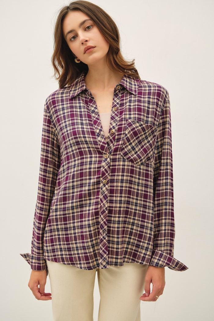 Wander Flannel Plaid Button Down Top