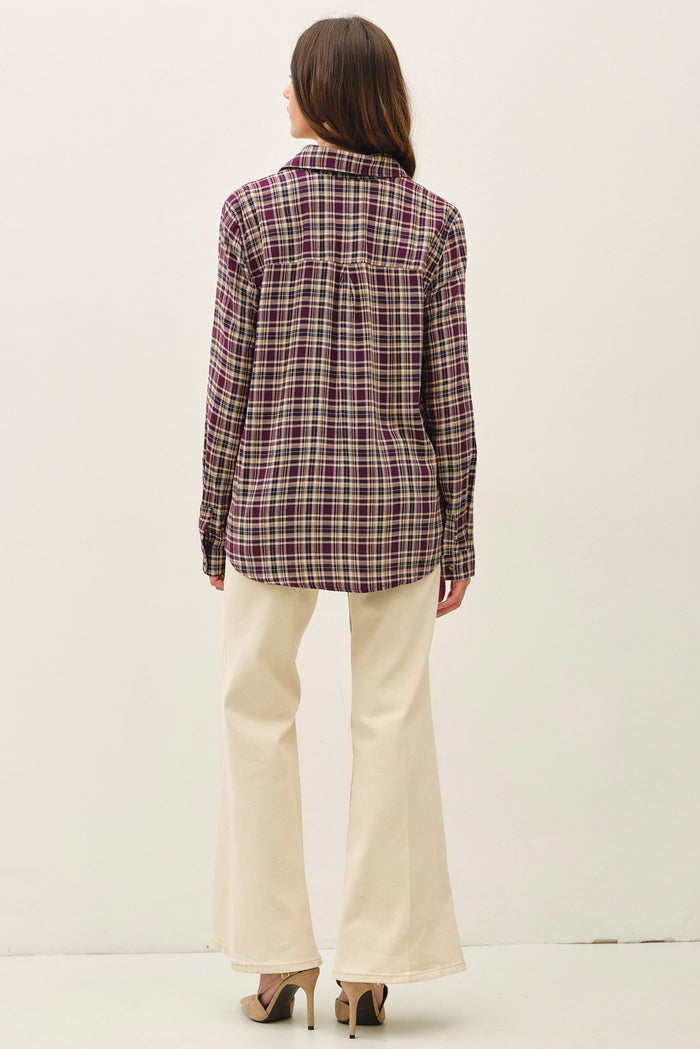 Wander Flannel Plaid Button Down Top