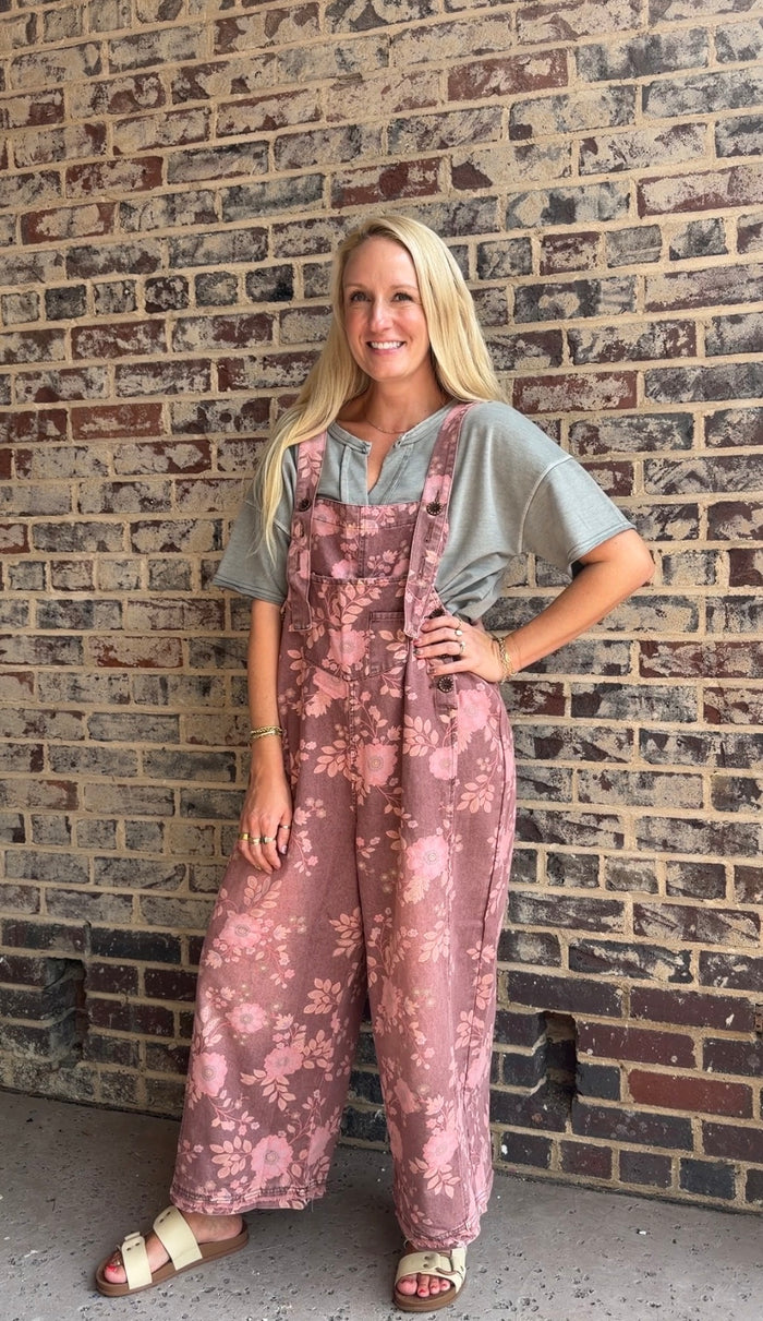 Wanna Be Washed Floral Oversized Overalls