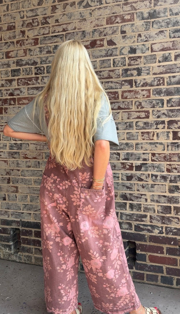 Wanna Be Washed Floral Oversized Overalls