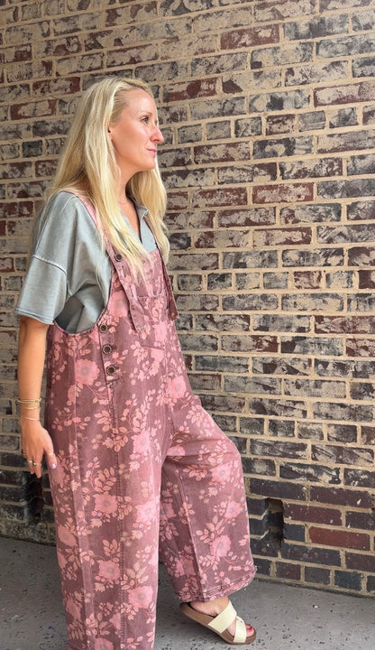 Wanna Be Washed Floral Oversized Overalls