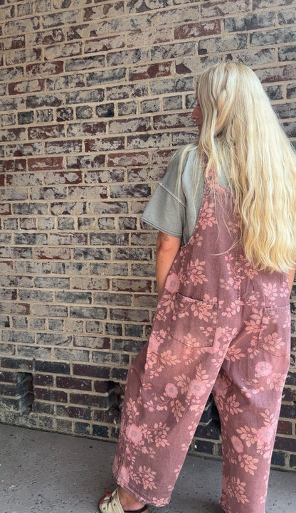 Wanna Be Washed Floral Oversized Overalls