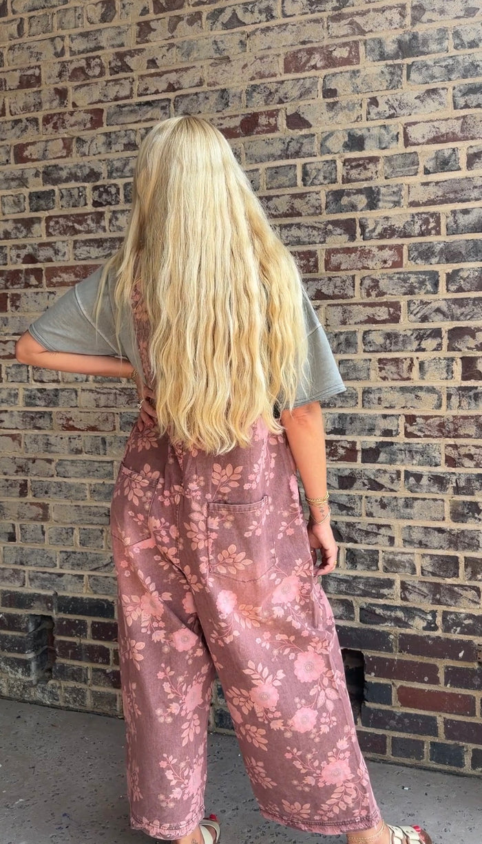 Wanna Be Washed Floral Oversized Overalls
