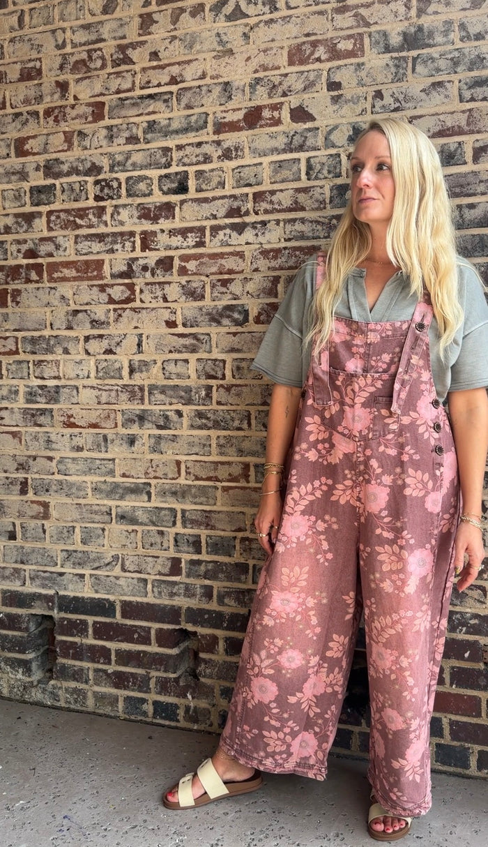 Wanna Be Washed Floral Oversized Overalls