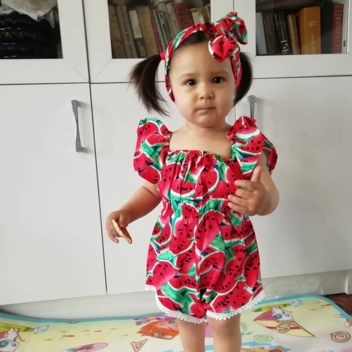 WATERMELON Red Romper with Headband
