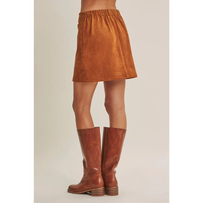 Western Stroll Vegan Suede Button Front Mini Skirt