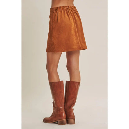 Western Stroll Vegan Suede Button Front Mini Skirt