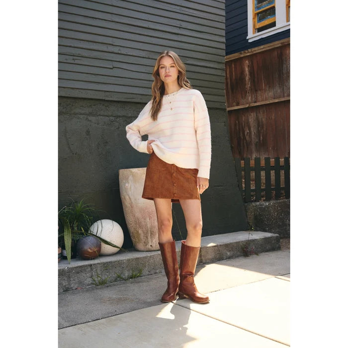 Western Stroll Vegan Suede Button Front Mini Skirt