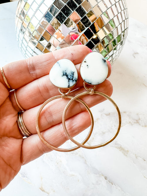White Variscite Gold Fill Hoop Earrings