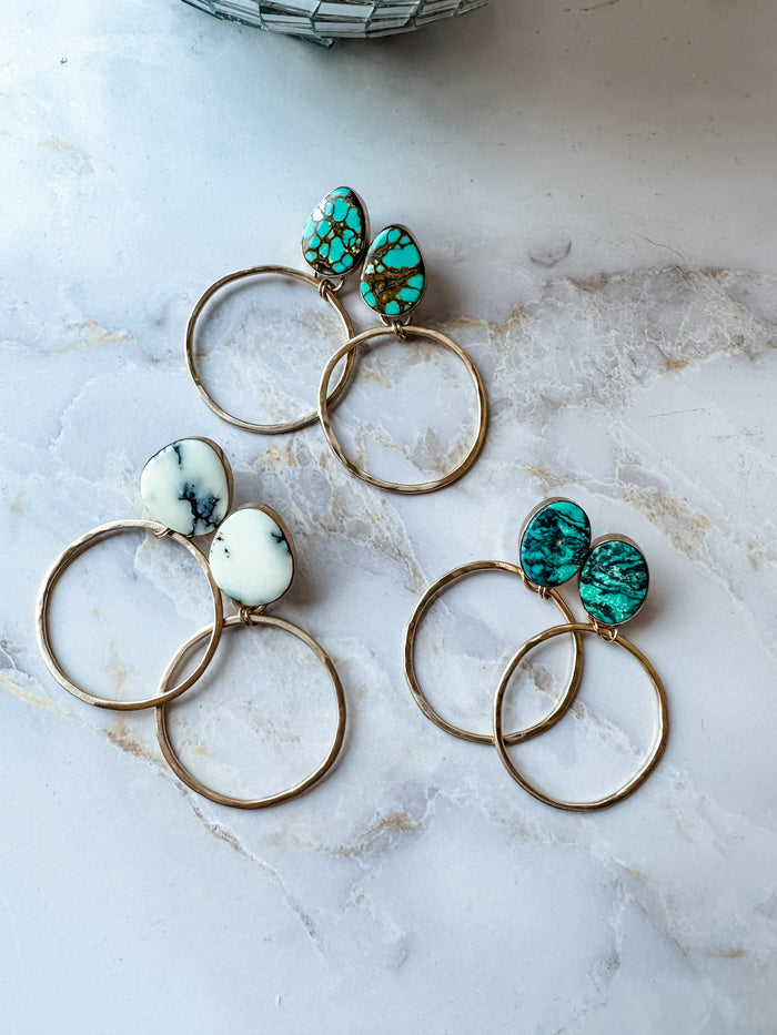 White Variscite Gold Fill Hoop Earrings