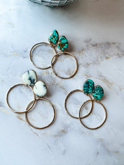 White Variscite Gold Fill Hoop Earrings