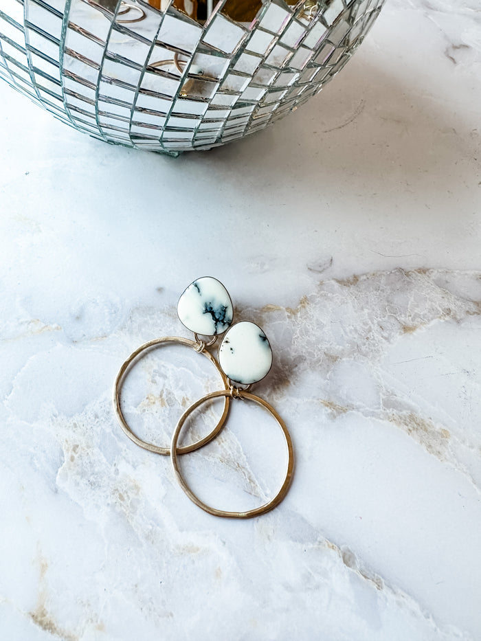 White Variscite Gold Fill Hoop Earrings