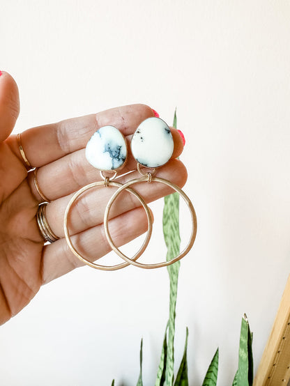 White Variscite Gold Fill Hoop Earrings