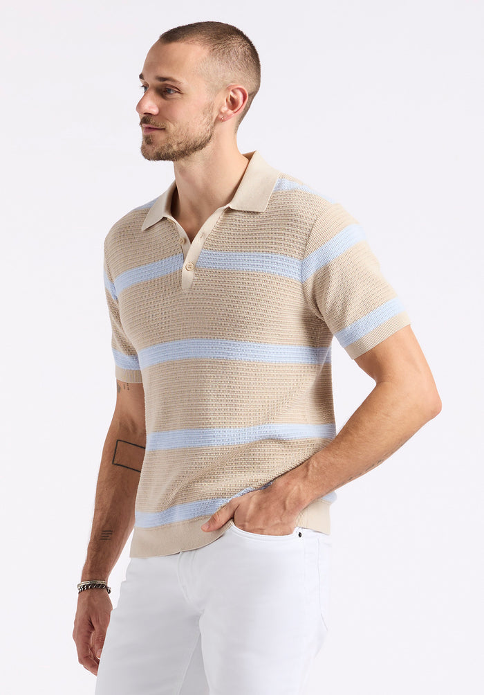 Buffalo Men Sweaters Beige Knit Sweaters Regular Fit Polo Collar