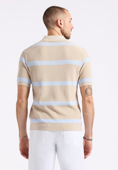 Buffalo Men Sweaters Beige Knit Sweaters Regular Fit Polo Collar