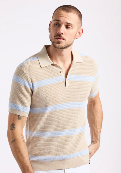 Buffalo Men Sweaters Beige Knit Sweaters Regular Fit Polo Collar