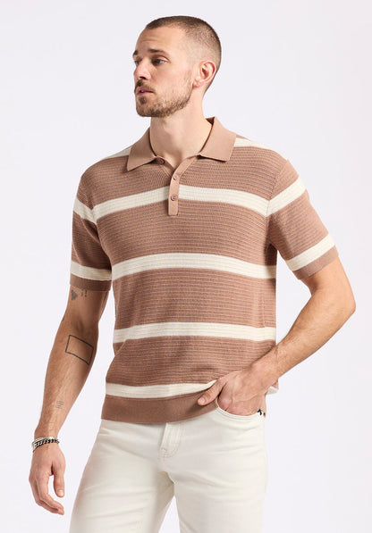 Buffalo Men Sweaters Brown Knit Sweaters Regular Fit Polo Collar