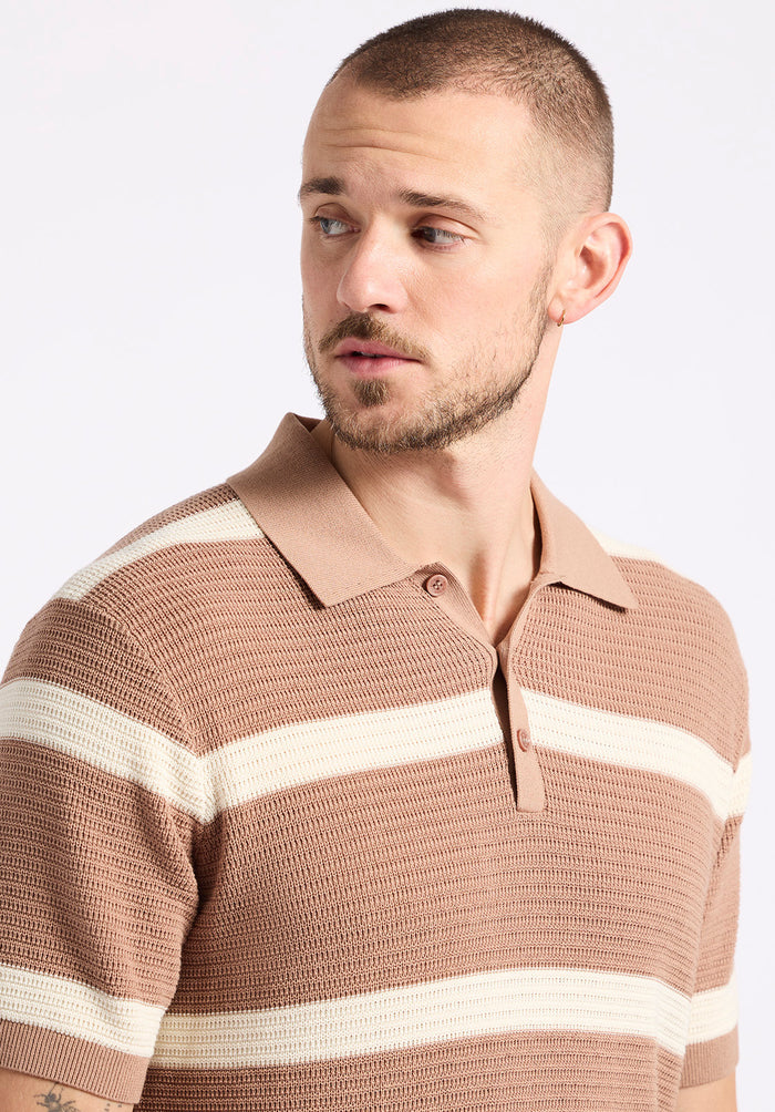 Buffalo Men Sweaters Brown Knit Sweaters Regular Fit Polo Collar