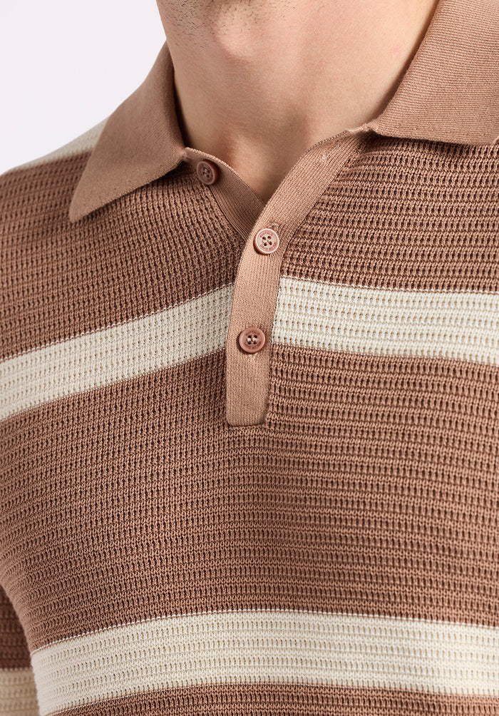 Buffalo Men Sweaters Brown Knit Sweaters Regular Fit Polo Collar